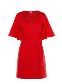 EMBROIDERED TIE WAIST DRESS red at Karen Millen